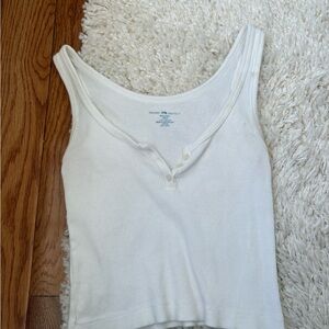 Brandy Melville White Ribbed Henley Tank